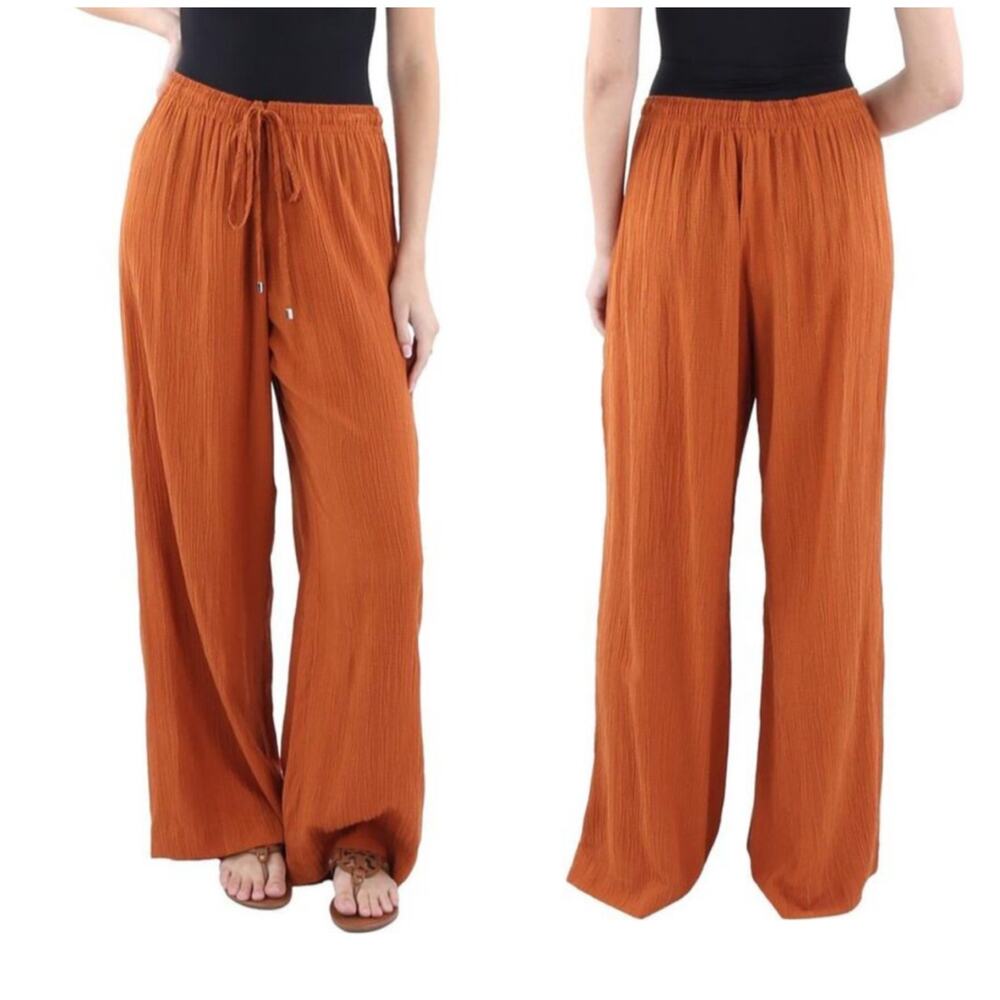 Calvin Klein crinkle drawstring wide leg pants NWT size XL - Picture 2 of 11